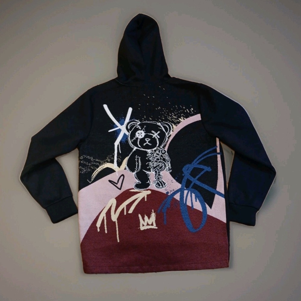 Super Massive Teddy Bear Tapestry Hoodie Mens Large Streetwear Graphic Pullover